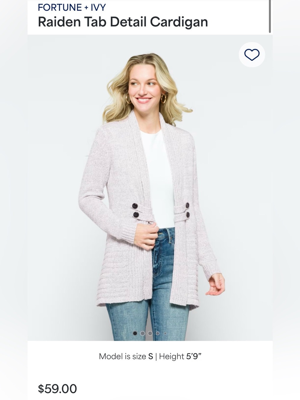 FORTUNE + IVY Raiden Tab Detail Cardigan
